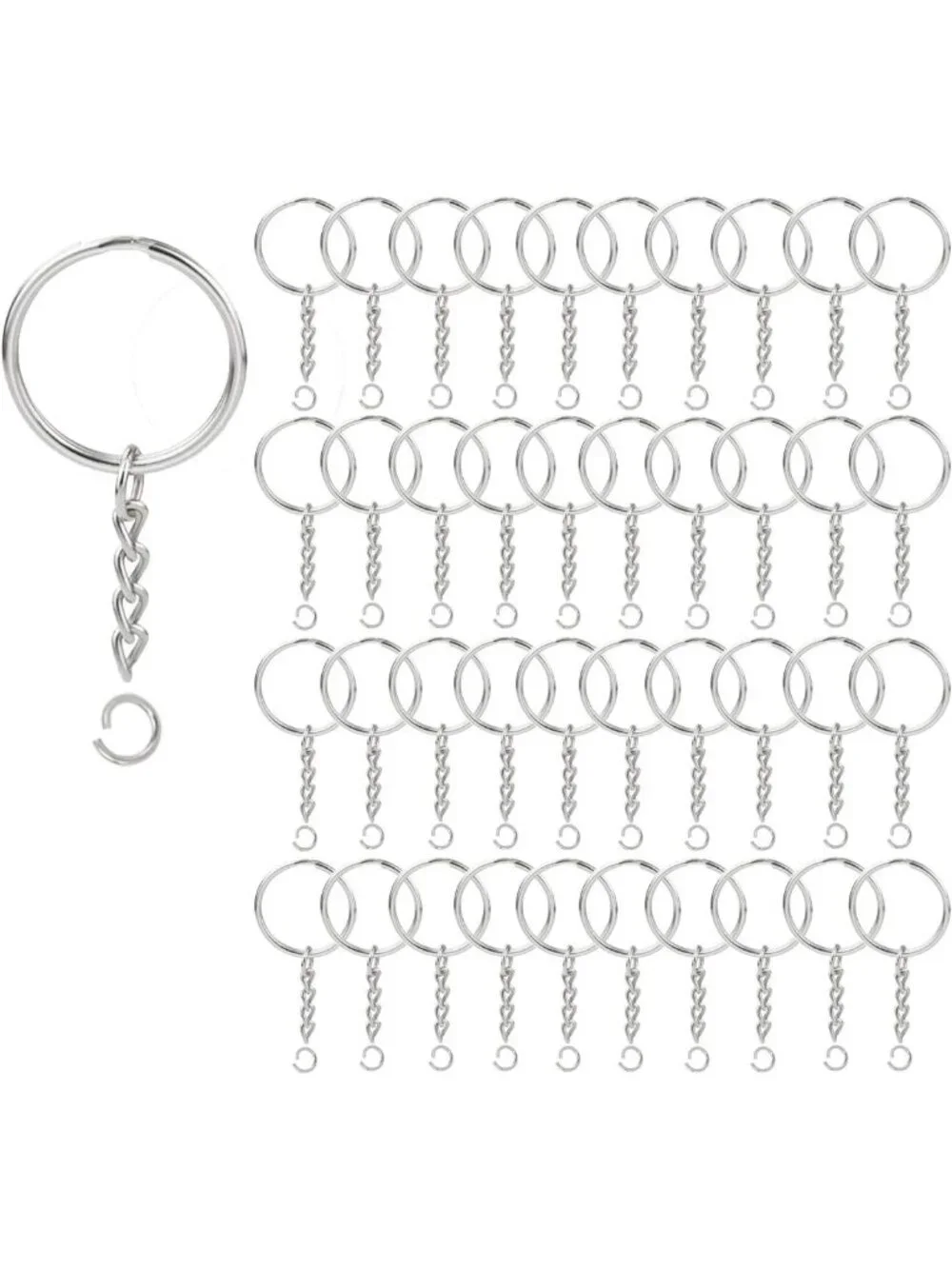 100 Pcs Split Keychain Rings with Chain, 1-Inch Round Open Jump Rings